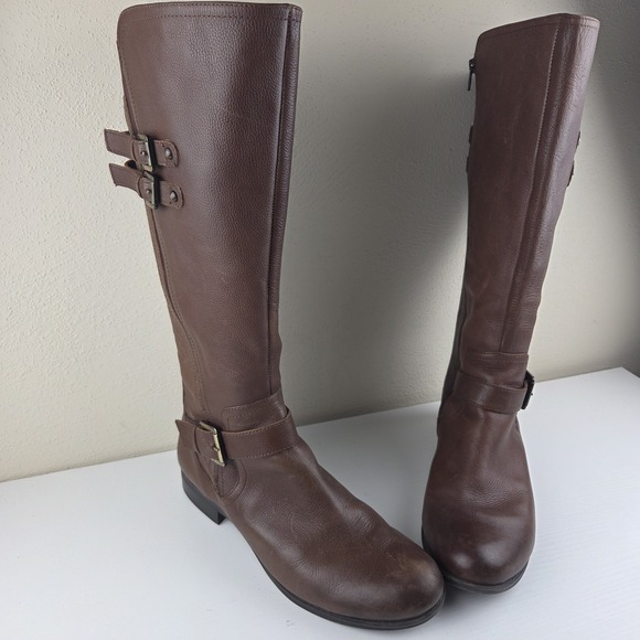 NATURALIZER Women's Riding Boots Jessie Chocolate Brown Leather Zip Size 12 M - Picture 2 of 16
